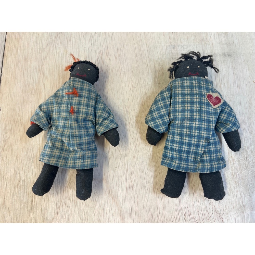 Rag Doll Unisex Small Blue Plaid Vintage Handmade Folk Art 2pc Set